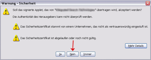 JAVA Dialog in Firefox